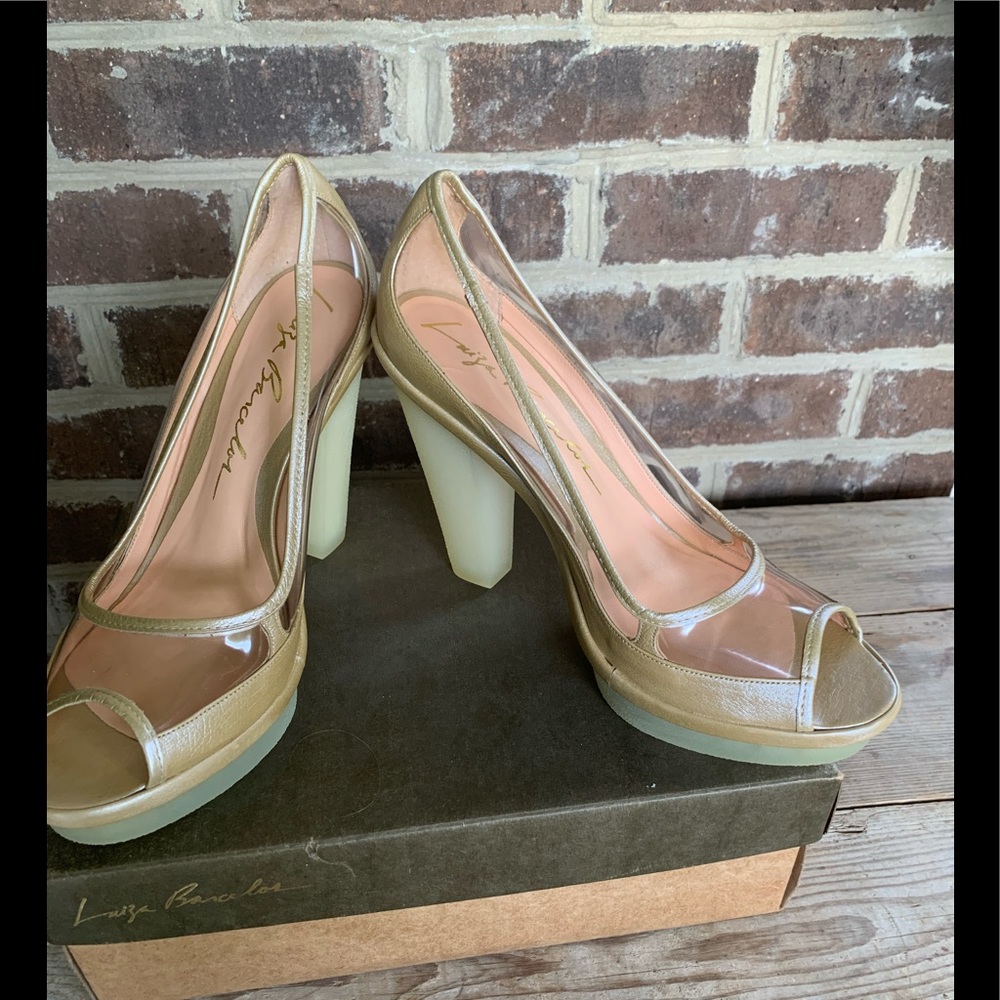 NWT Luzia Barcelos shoes unusual 9 gold & clear